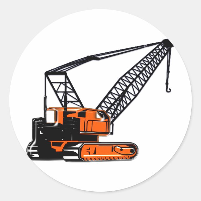 Orange Construction Crane Classic Round Sticker (Front)