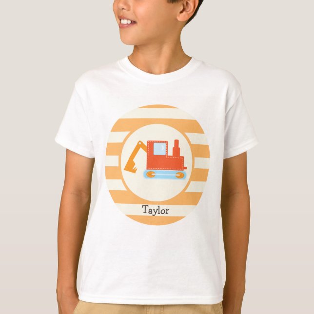 Orange Construction Toy Backhoe T-Shirt (Front)