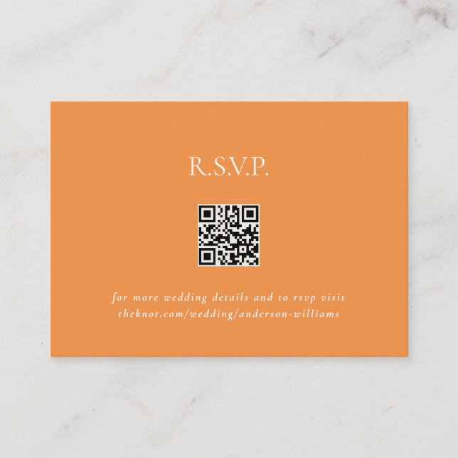 Orange Contemporary QR Code Wedding RSVP II Enclosure Card (Front)