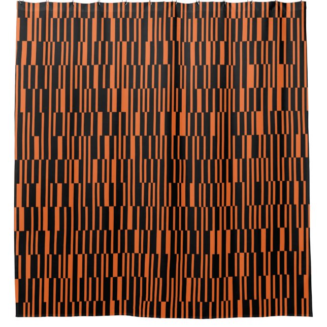 Orange, cool, trendy, modern geometric graphic art shower curtain (Front)