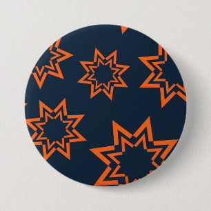 Orange, cool, trendy, playful star shape pattern 7.5 cm round badge