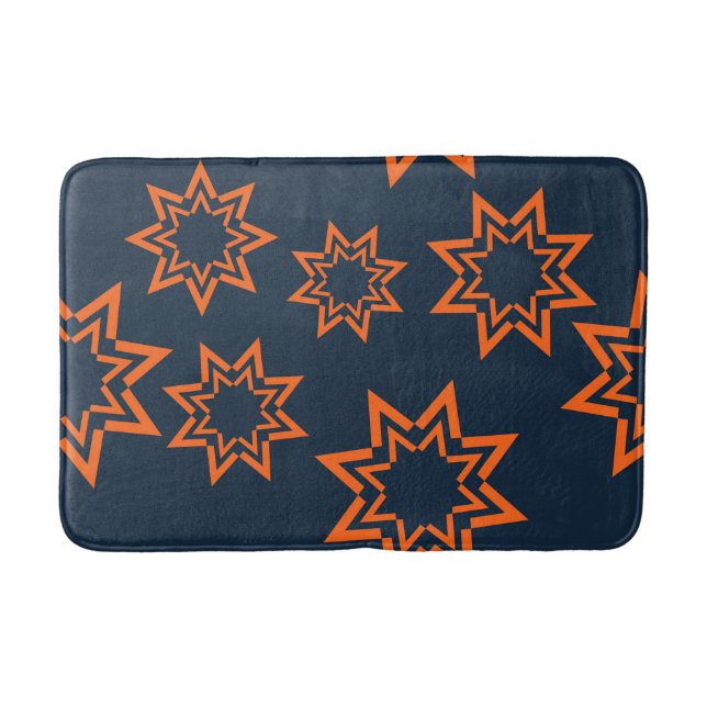 Orange, cool, trendy, playful star shape pattern bath mat (Front)