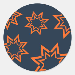 Orange, cool, trendy, playful star shape pattern classic round sticker