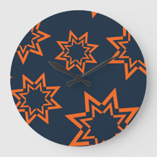 Orange, cool, trendy, playful star shape pattern large clock