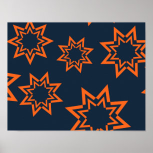 Orange, cool, trendy, playful star shape pattern poster