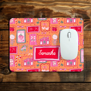 Orange Coquette aesthetic girly whimsical pattern Mouse Mat