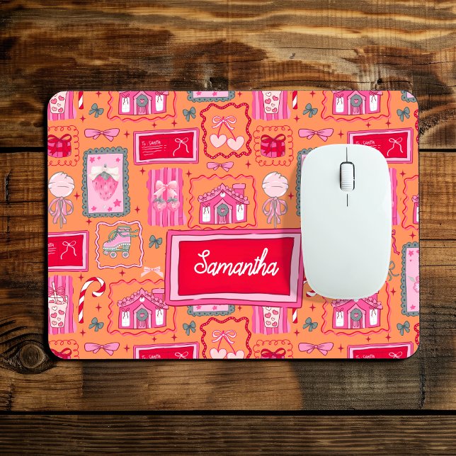Orange Coquette aesthetic girly whimsical pattern  Mouse Mat (Creator Uploaded)