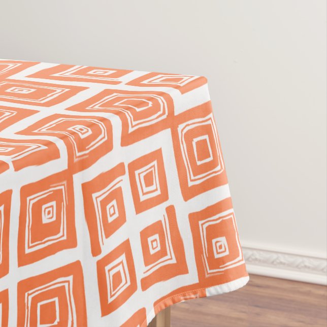 Orange Coral Abstract Squares Pattern Tablecloth (In Situ)