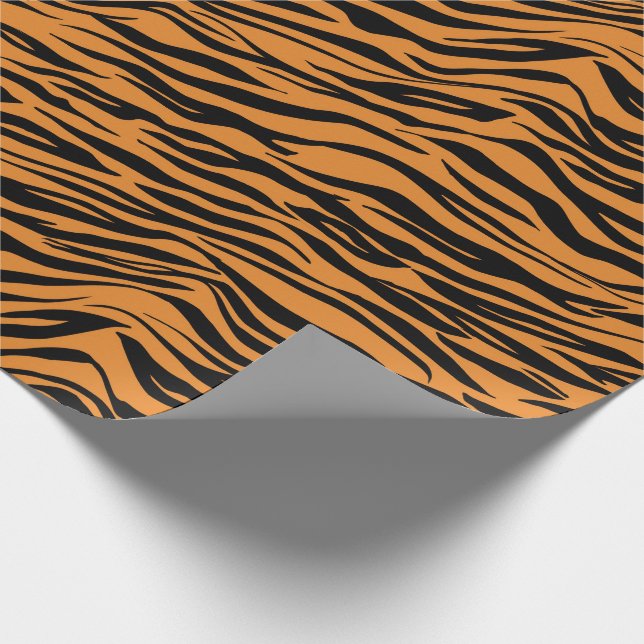 Orange Coral Black Tiger Animal Skin Abstract Glam Wrapping Paper (Corner)