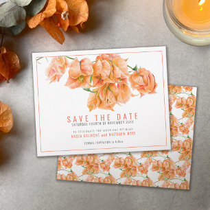 Orange coral bougainvillea floral art wedding save the date