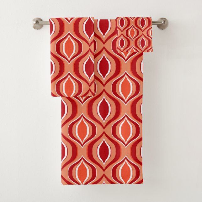 Orange, coral, brown diamond pattern. bath towel set (Insitu)