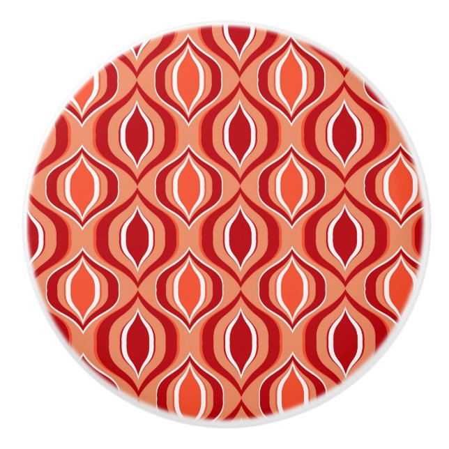 Orange, coral, brown diamond pattern. ceramic knob (Front)