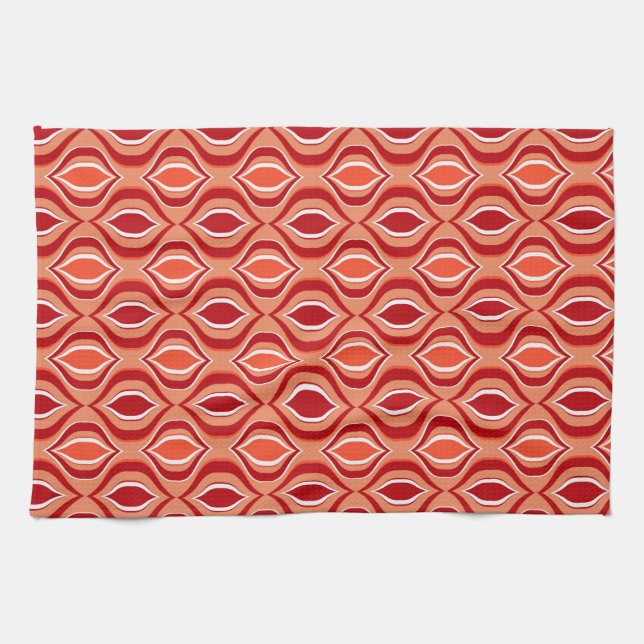 Orange, coral, brown diamond pattern. tea towel (Horizontal)
