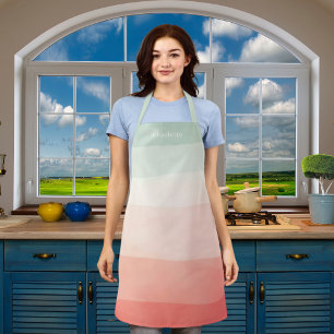 Orange coral cream sage green stripes name apron