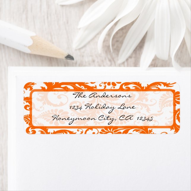 Orange Coral Damask Black Calligraphy Address (Insitu)