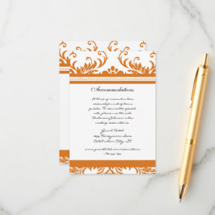 Orange Coral Ivory Damask Wedding Enclosure Card