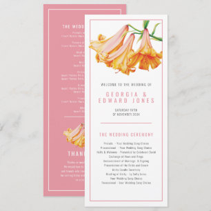Orange coral lily watercolor floral art wedding programme