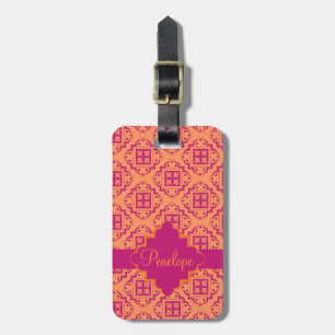Orange Coral & Magenta Arabesque Moroccan Graphic Luggage Tag