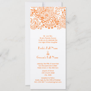 Orange Coral Monogram Love Bird Wedding Invitation