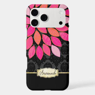 Orange Coral Pink Black Gold Floral