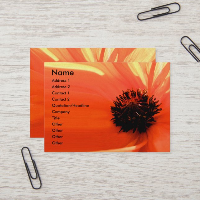 Orange Coral Poppy Floral Business Cards (Front/Back In Situ)