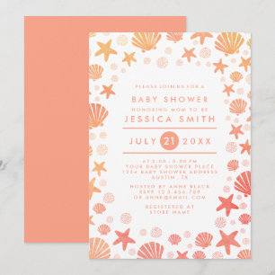 Orange-Coral Sea Things Baby Shower Invitation