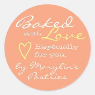 Orange Coral Simple Made with Love Heart Pastel Classic Round Sticker