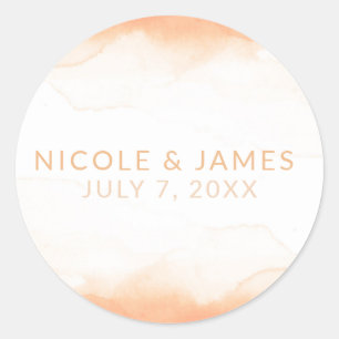 Orange Coral Watercolor Modern Chic Wedding Classic Round Sticker
