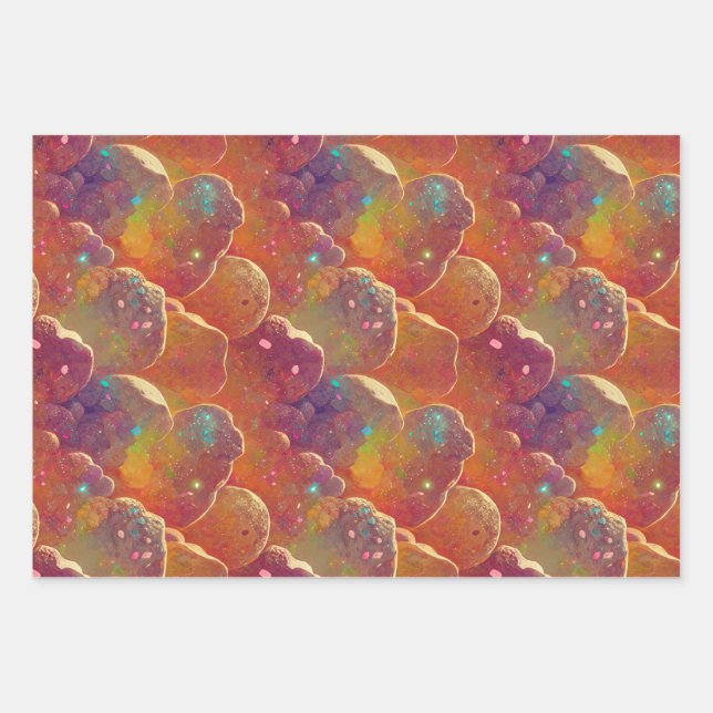 Orange Cosmic Cloud Repeating Pattern Wrapping Paper Sheet (Front)