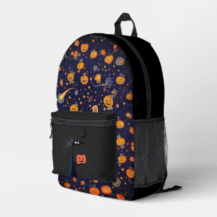 Orange Cosmic Halloween Backpack with Pumpkins