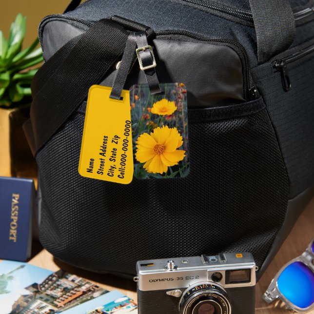 Orange Cosmo Flowers Photograph Custom Luggage Tag (Front & Back)