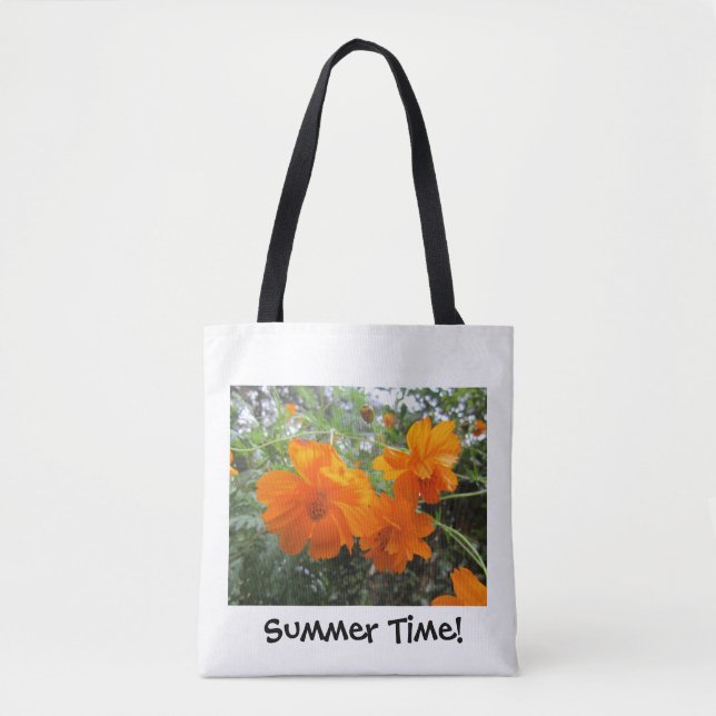 Orange Cosmos Flower Photo Print on White Tote Bag (Front)