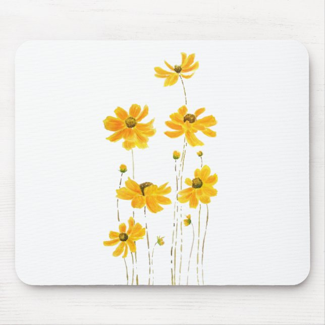 orange cosmos flower watercolor mouse mat (Front)