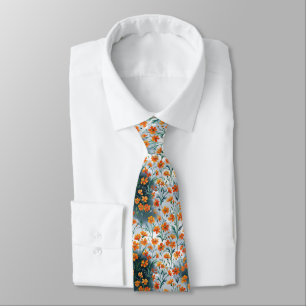 Orange Cosmos Green Stems Seamless Floral Pattern Tie