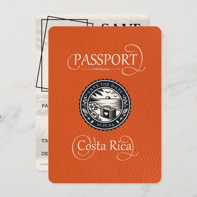 Orange Costa Rica Passport Save The Date (Front/Back)