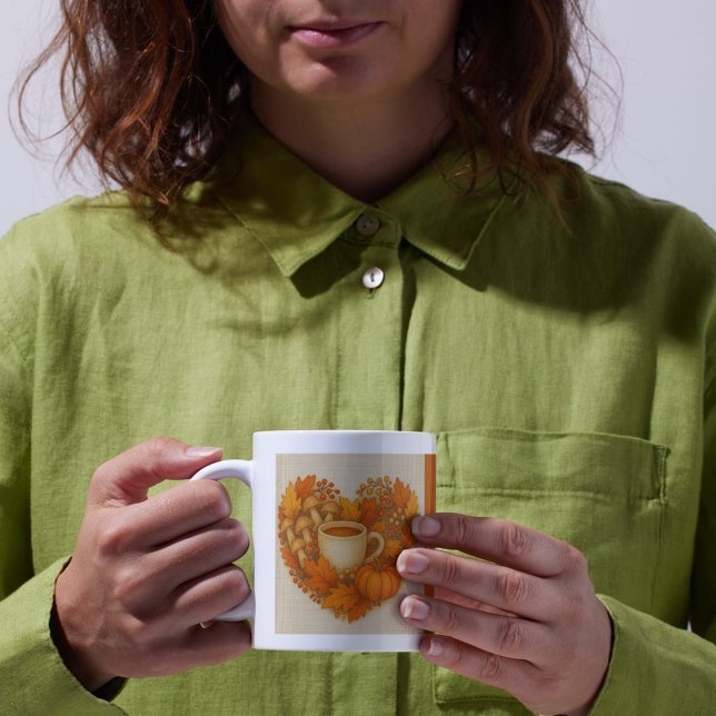 orange Cosy Fall vibes cocoa Pumpkin Leaves Coffee Mug (Creator Uploaded)