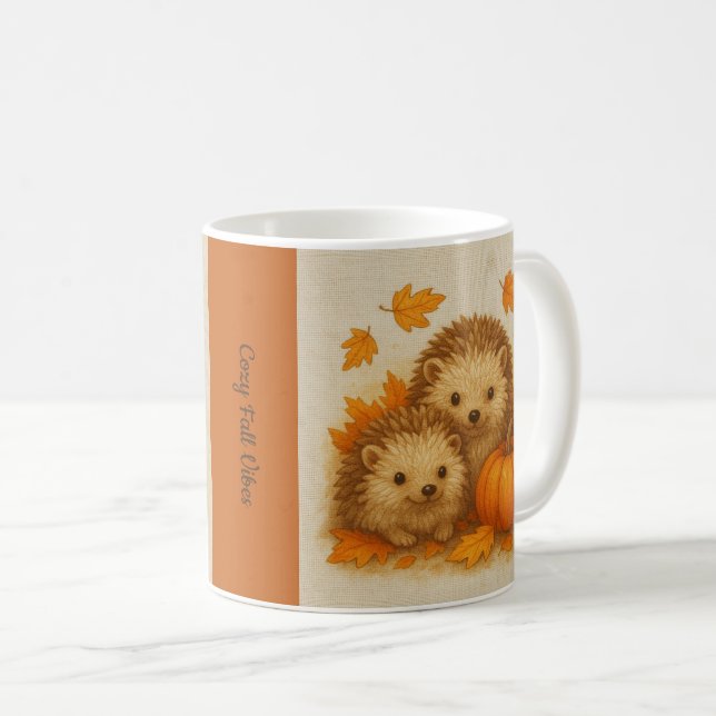 orange Cosy Fall vibes hedgehog Pumpkin Leaves Coffee Mug (Front Right)