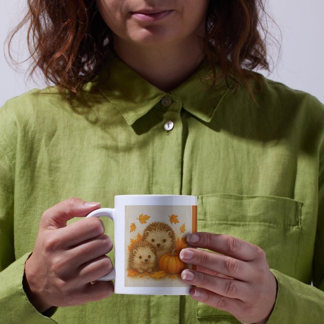orange Cosy Fall vibes hedgehog Pumpkin Leaves Coffee Mug (Creator Uploaded)