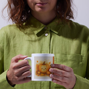 orange Cosy Fall vibes Pumpkin Leaves Coffee Mug
