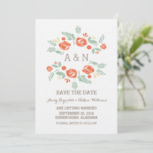 Orange Country Floral Monogram Save the Date Invitation