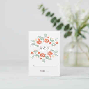 Orange Country Floral Monogram Wedding Place Cards