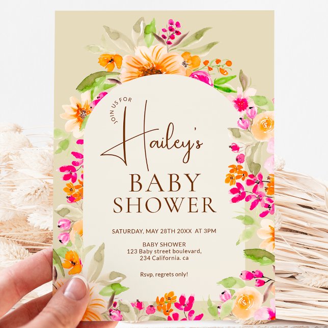 Orange Country floral watercolor Baby shower Invitation (Orange Country floral watercolor Baby shower Invitation)