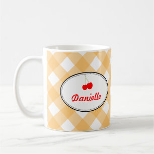 Orange country gingham pattern red cherry personal coffee mug