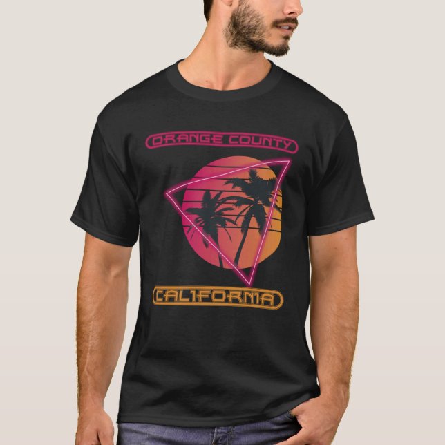 Orange County Beach California Palm trees Ocean Su T-Shirt (Front)