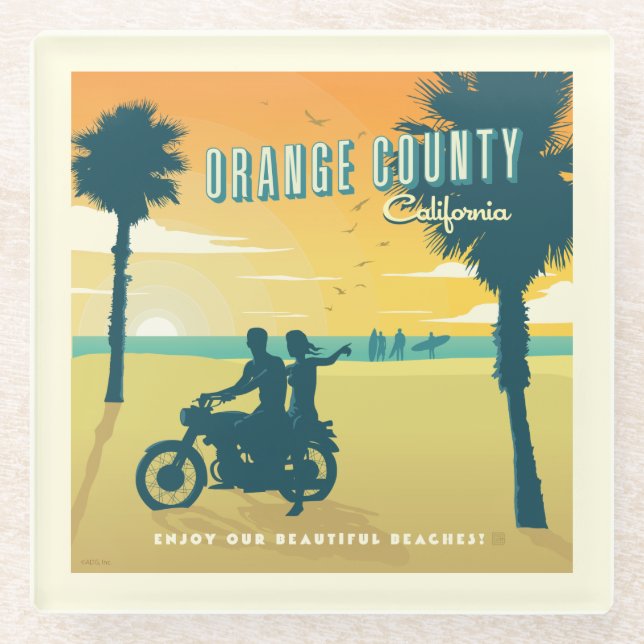 Orange County, California Beaches Glass Coaster (Front)