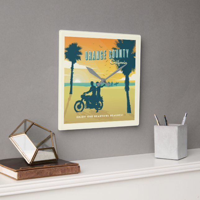 Orange County, California Beaches Square Wall Clock (Office)