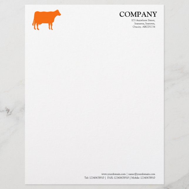 Orange Cow - White Letterhead Design (Front)