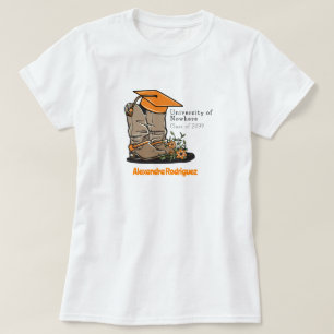 Orange Cowboy Boot Graduation Cap & Flowers T-Shirt