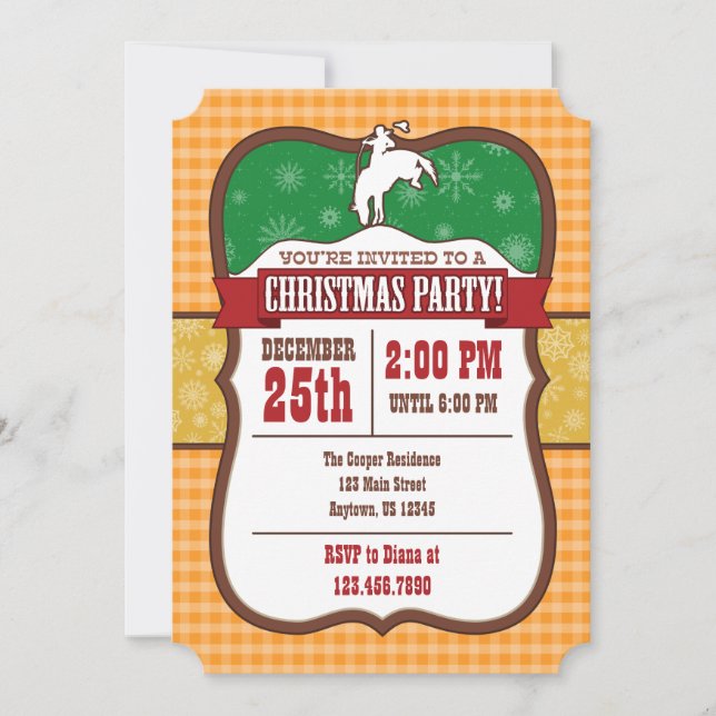 Orange Cowboy Christmas Party Invitation (Front)