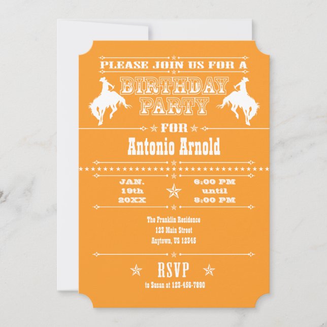 Orange Cowboy Rodeo Birthday Party Invitation (Front)